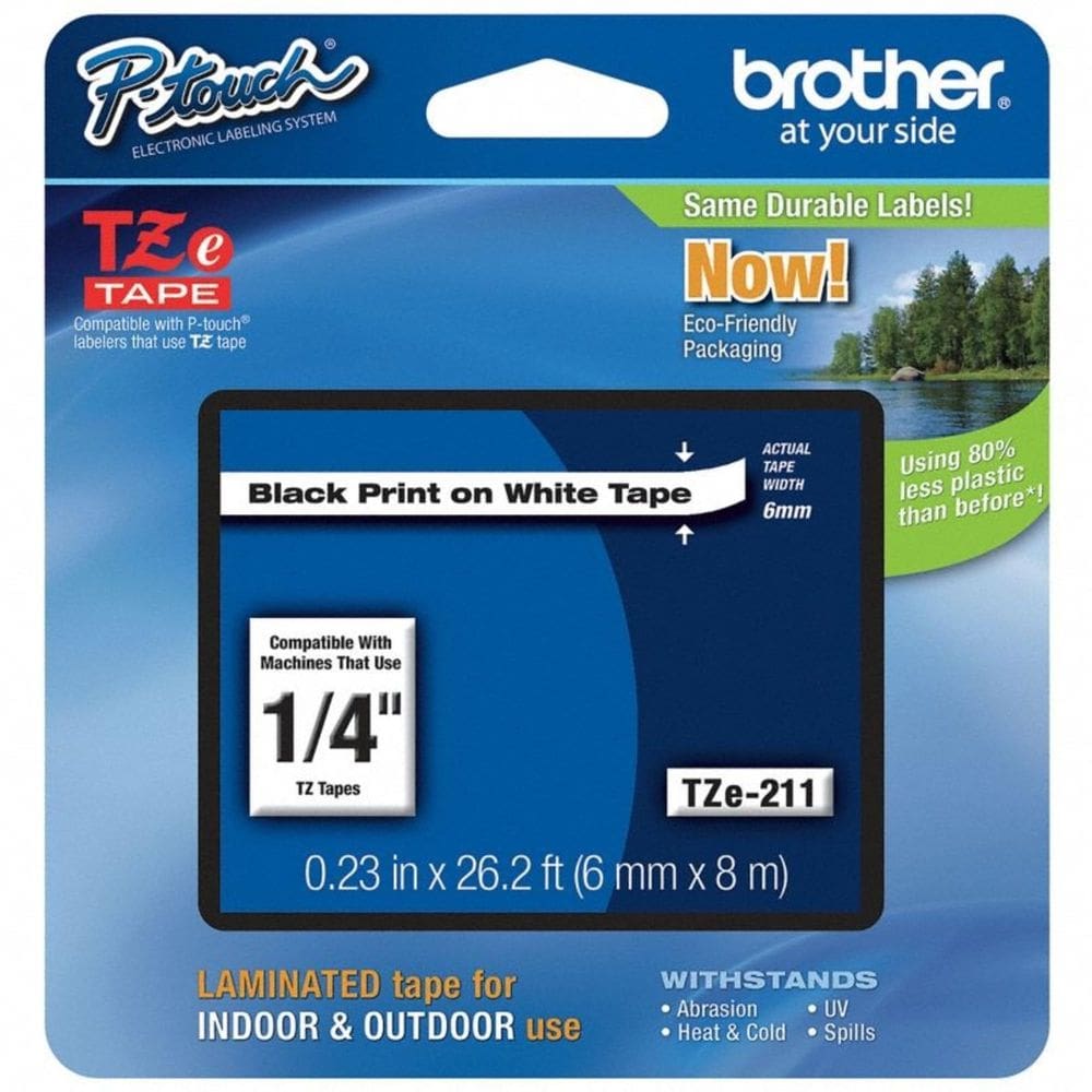 Fita de etiqueta Brother Genuine P-touch TZE-211 8m preta sobre branco