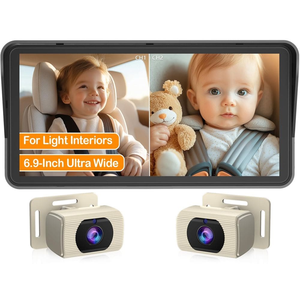 Câmera de carro de bebê Yakry 2-Kids de 6,9 polegadas com tela dividida HD 1080P