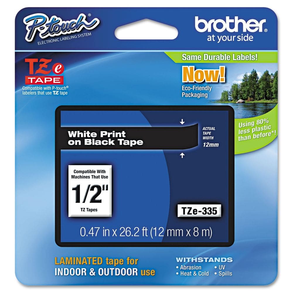 Fita de etiqueta Brother Genuine P-touch TZE-335 8m branca sobre preto
