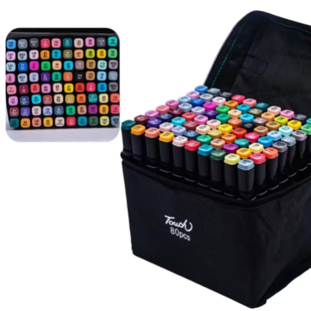 Kit 80 Canetinhas Marcador Escolar  Ponta Dupla
