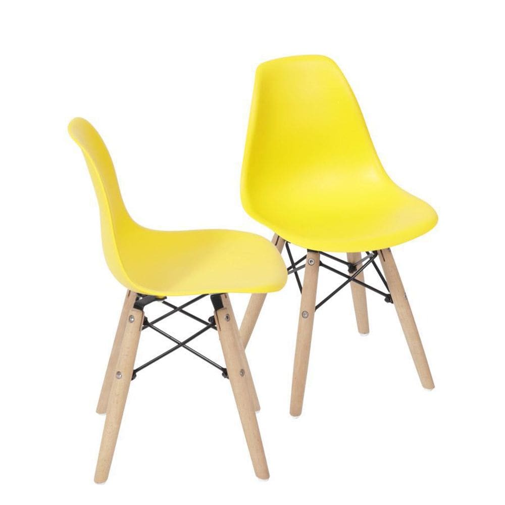 Kit 02 Cadeiras Boxbit Infantil Dkr Eames Pp Amarela Madeira