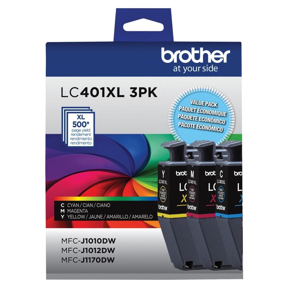 Cartuchos de tinta Brother Genuine LC401XL de alto rendimento, pacote com 3