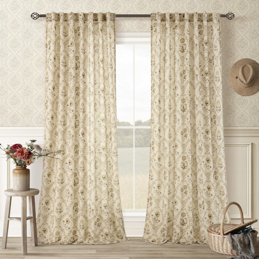 Cortinas TWOPANELS Farmhouse Floral 108 polegadas de linho para sala de estar