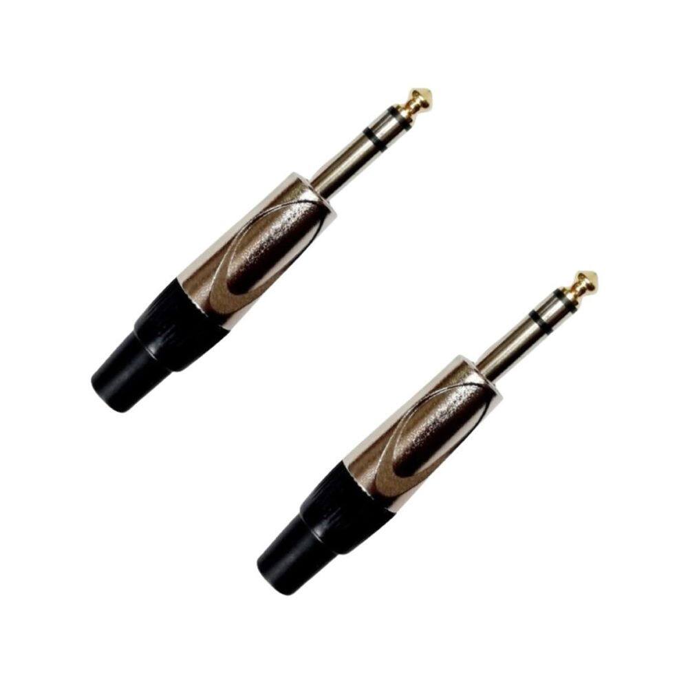 Kit 2 Plug P10 Macho Estéreo Ponta Dourada Mxt