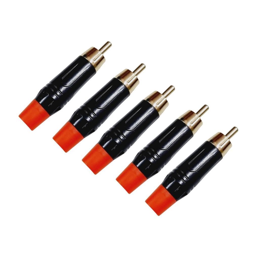 Kit 5 Plug Rca Macho Metal  Preto Dourado Mxt