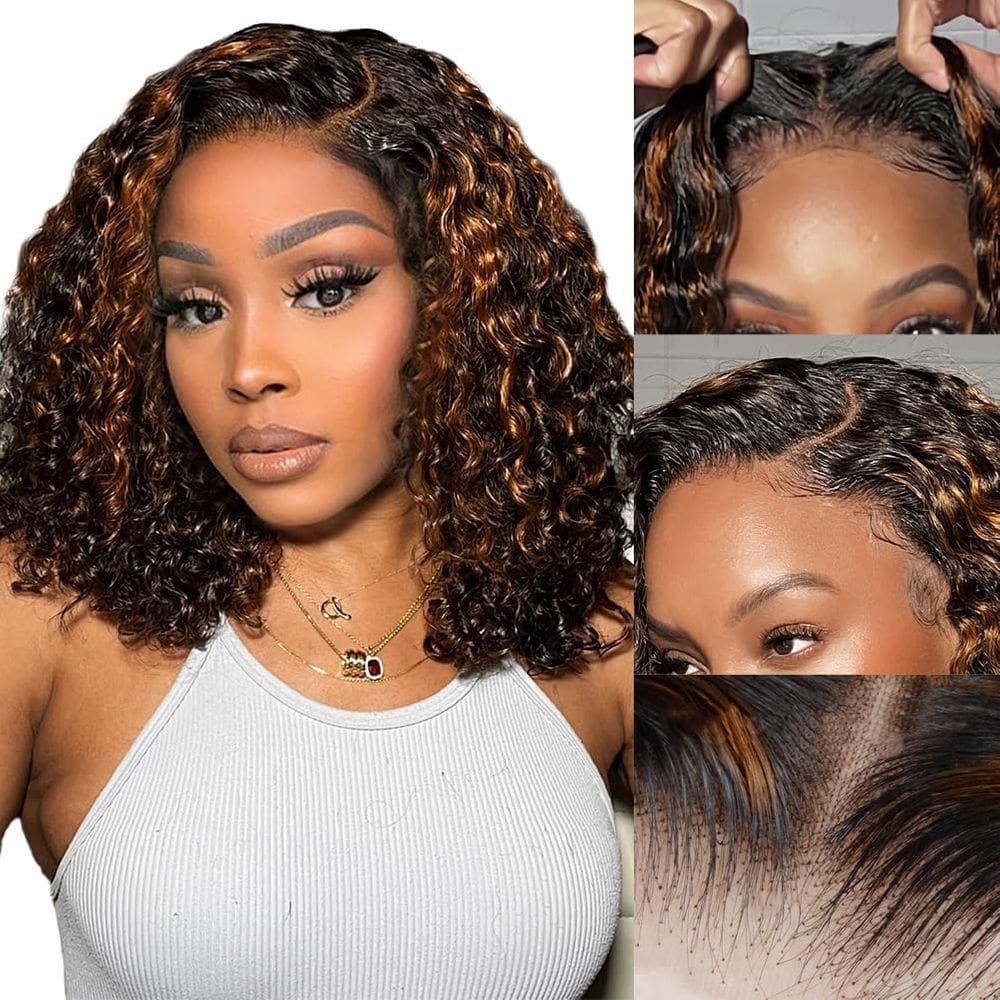 Peruca FABA Hair Glueless Human Hair 10 polegadas Curly Bob 170% de densidade