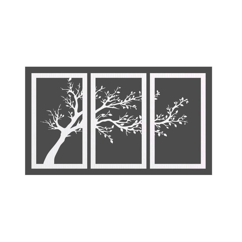 Quadro Decorativo Branco Mdf Arvore 40X20Cm