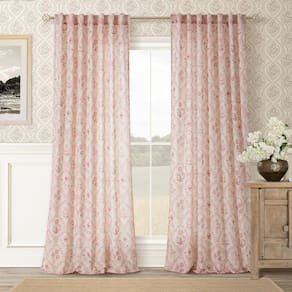 Cortinas: DOIS PAINÉIS, rosa empoeirado, floral, 274 cm, linho, 2 painéis