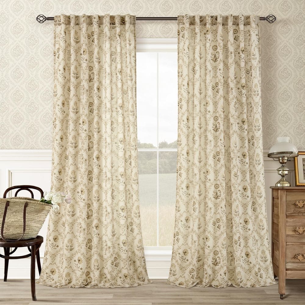 Cortinas: DOIS PAINÉIS, castanho, castanho, linho floral, 240x245cm, 2 painéis