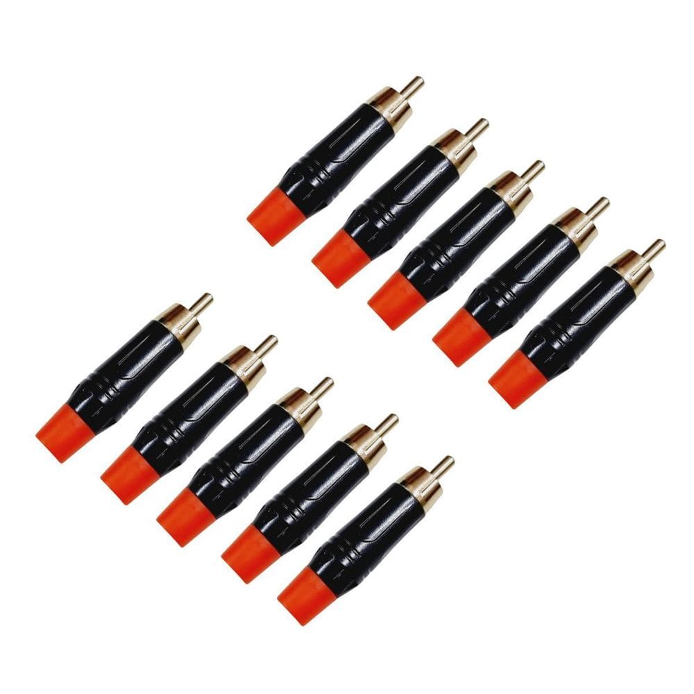 Kit 10 Plug Rca Macho Metal  Preto Dourado Mxt