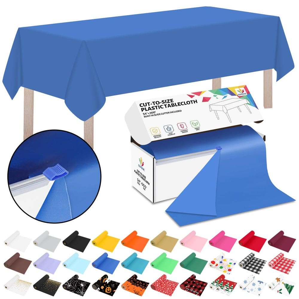 Rolo de cobertura de mesa de plástico CXPSINC 54 polegadas x 300 pés azul