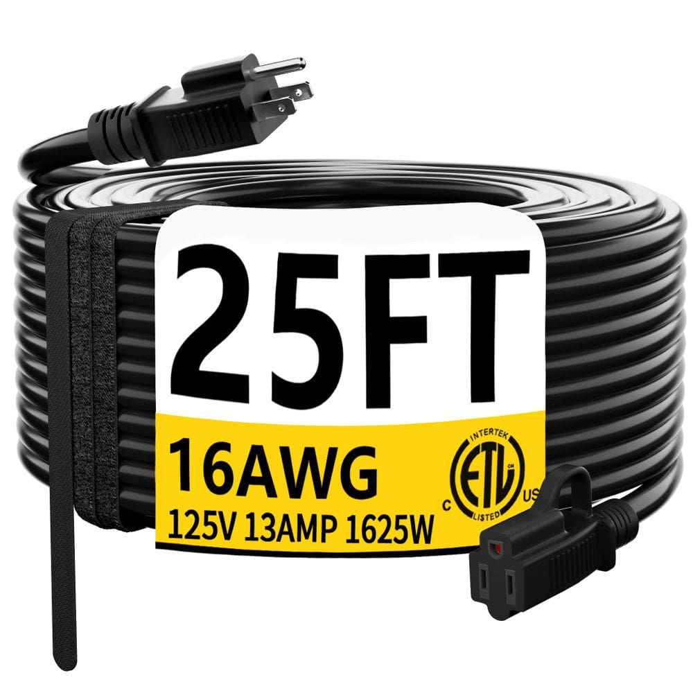 Cabo de extensão HUANCHAIN preto 25 pés à prova d`água 13A 1625W 16/3