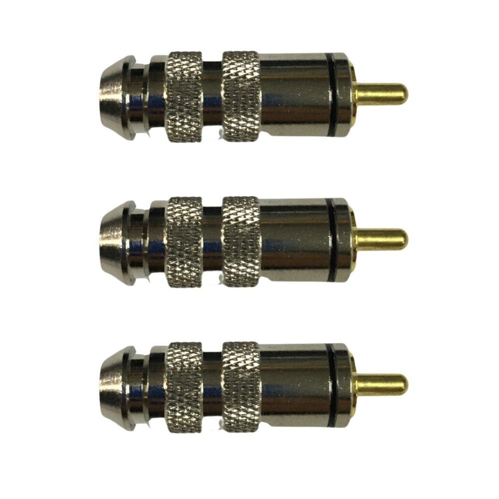 Kit 3 Plug Rca Macho Metal Cromado Ponta Dourada - Preto
