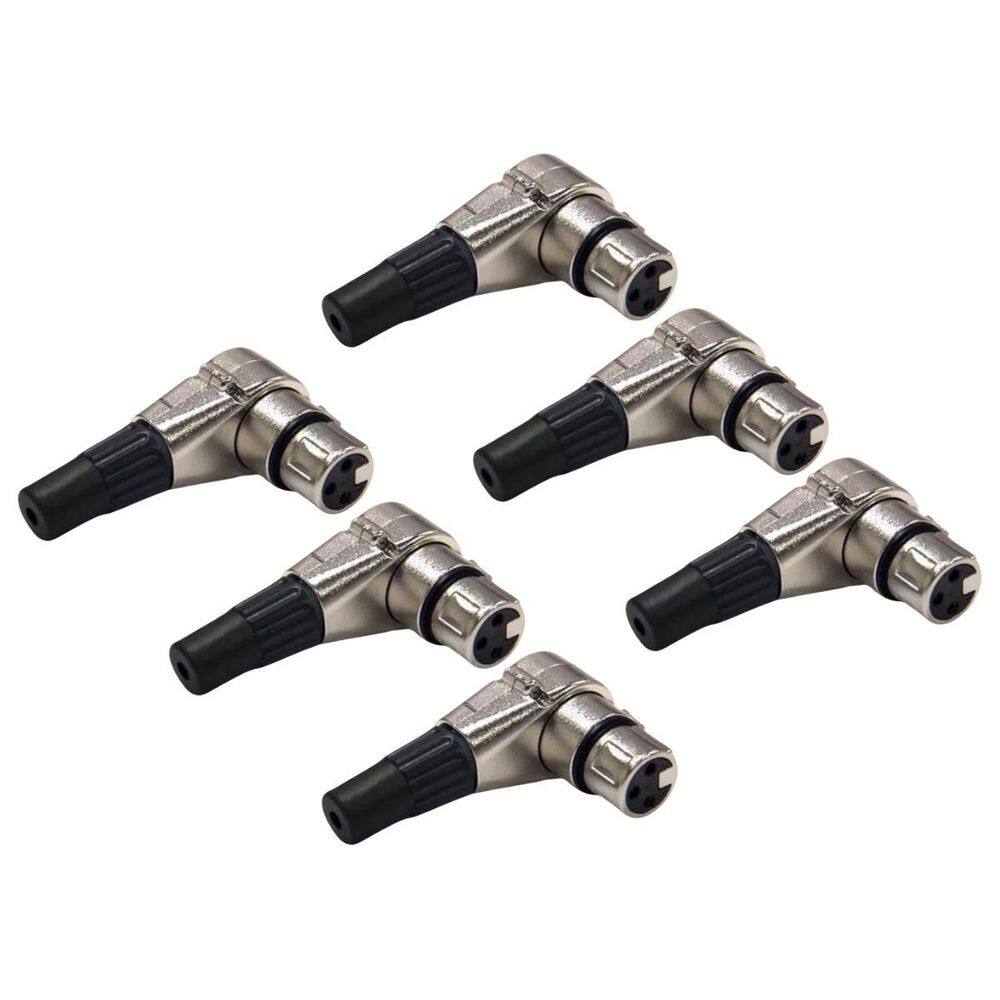Kit 6 Plug Xlr Fêmea 90º Metal  Níquel Mxt