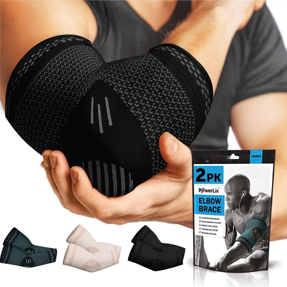 Suporte de compressão de cinta ortopédica de cotovelo POWERLIX Black L