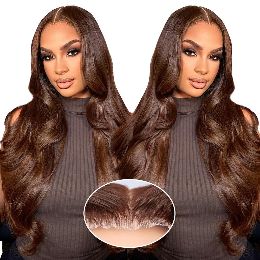 Peruca JKD Wear and Go, cabelo humano sem cola, pré-cortado, 30", marrom