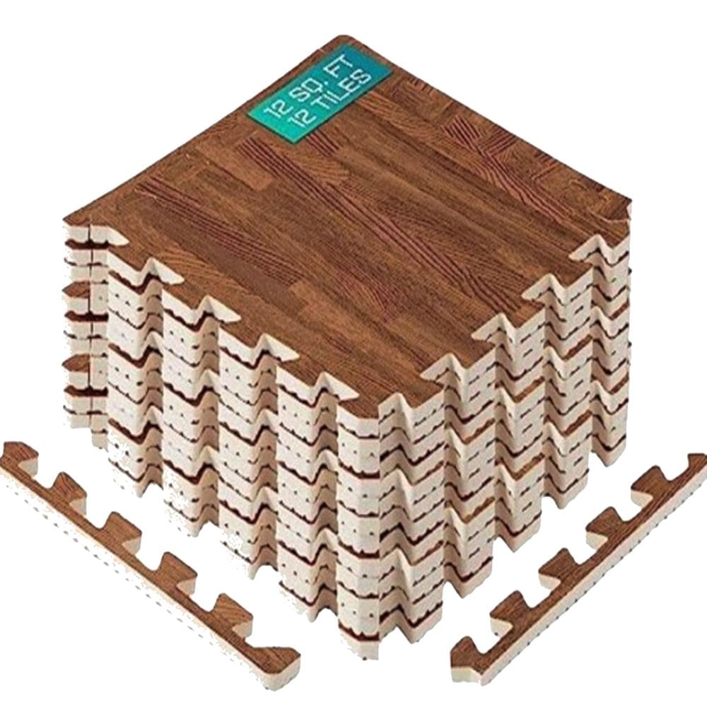 Tapete de exercícios Yes4All Wood Grain Puzzle de 12 pés quadrados com borda