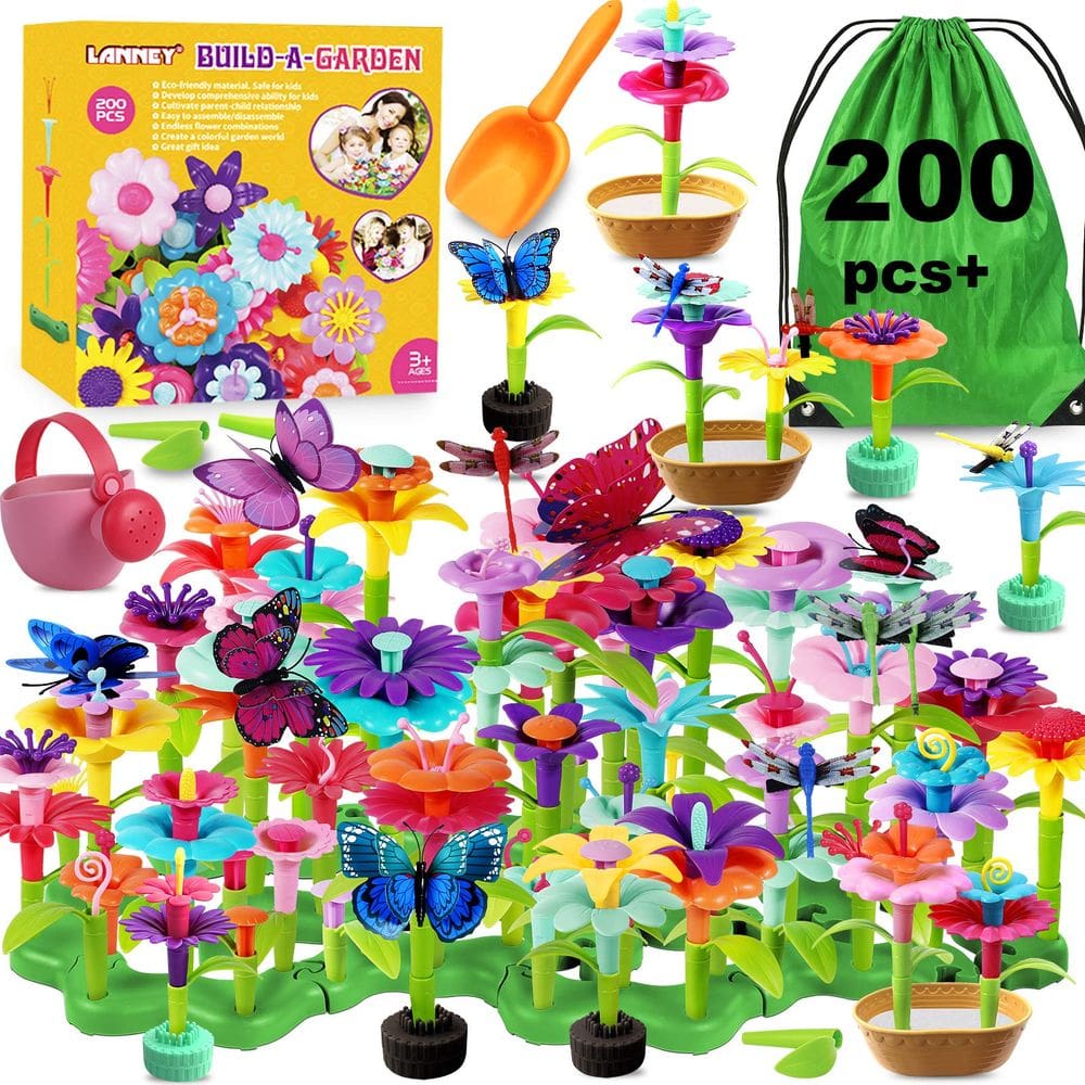 Conjunto de brinquedos para construção de flores LANNEY, 200 unidades para meninas e meninos de 3 a 7 anos