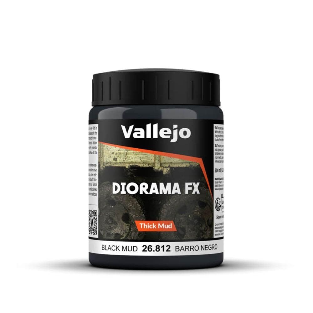 Cor acrílica Vallejo Diorama FX Thick Mud Black 200mL