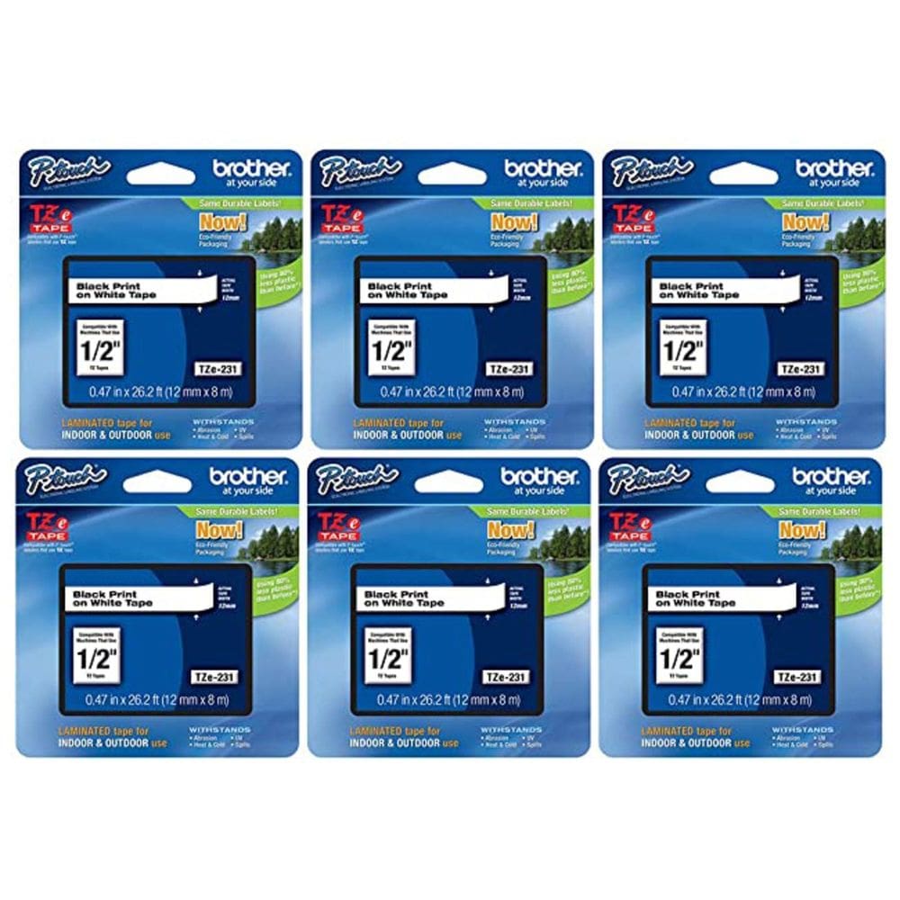 Fita Brother Genuine P-Touch TZe-231, pacote com 6 mm, preta sobre branca