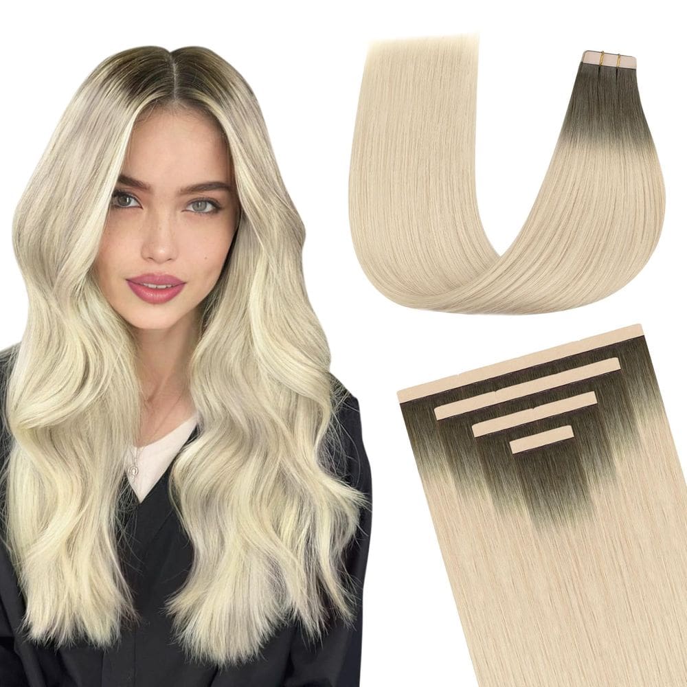 Extensões de cabelo DOORES Tape em Balayage, cinza claro a loiro acinzentado, 35 cm, 10 unidades, 25 g de cabelo humano Remy