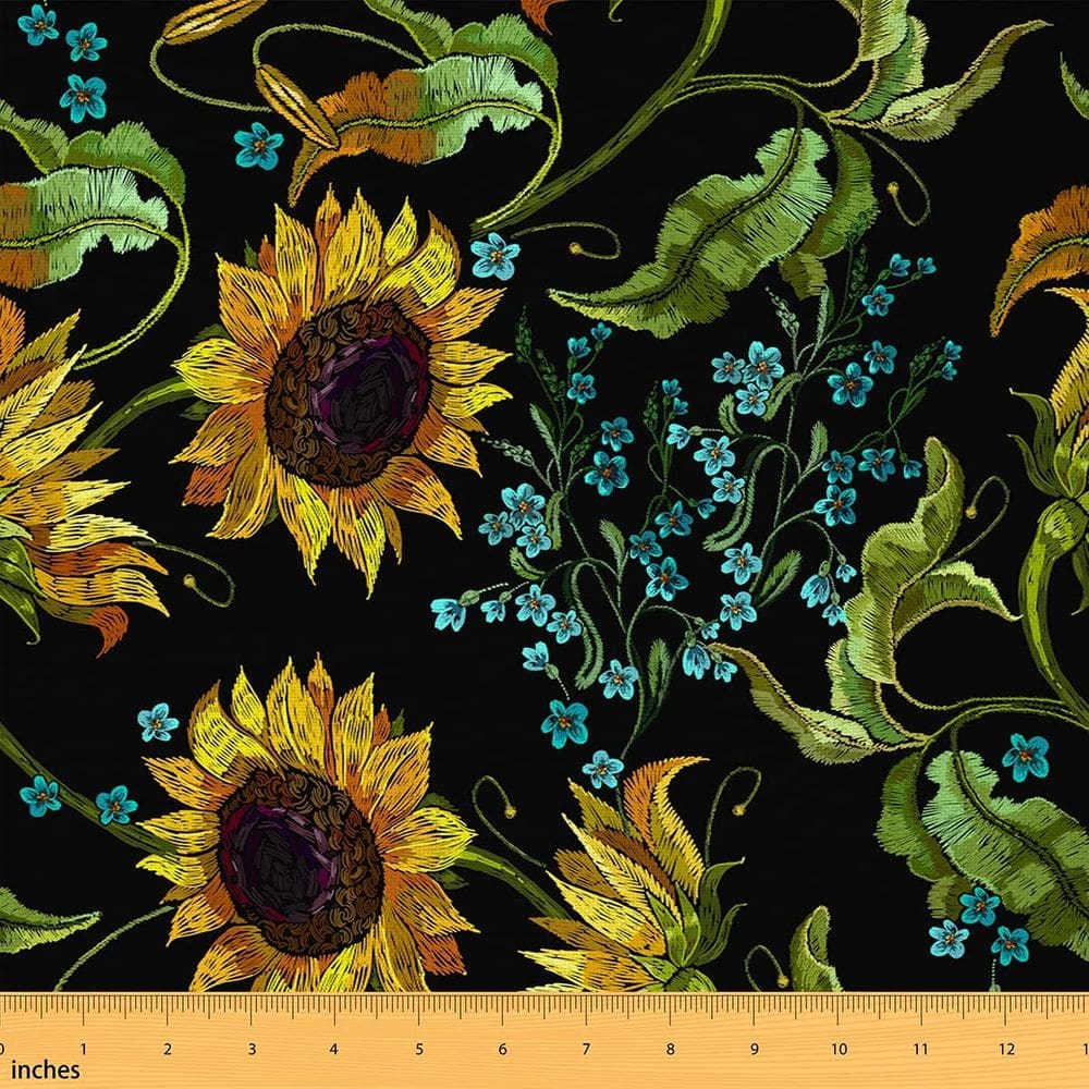 Tecido Castle Fairy Yellow Girassóis Azul-petróleo 1 m x 1,5 m
