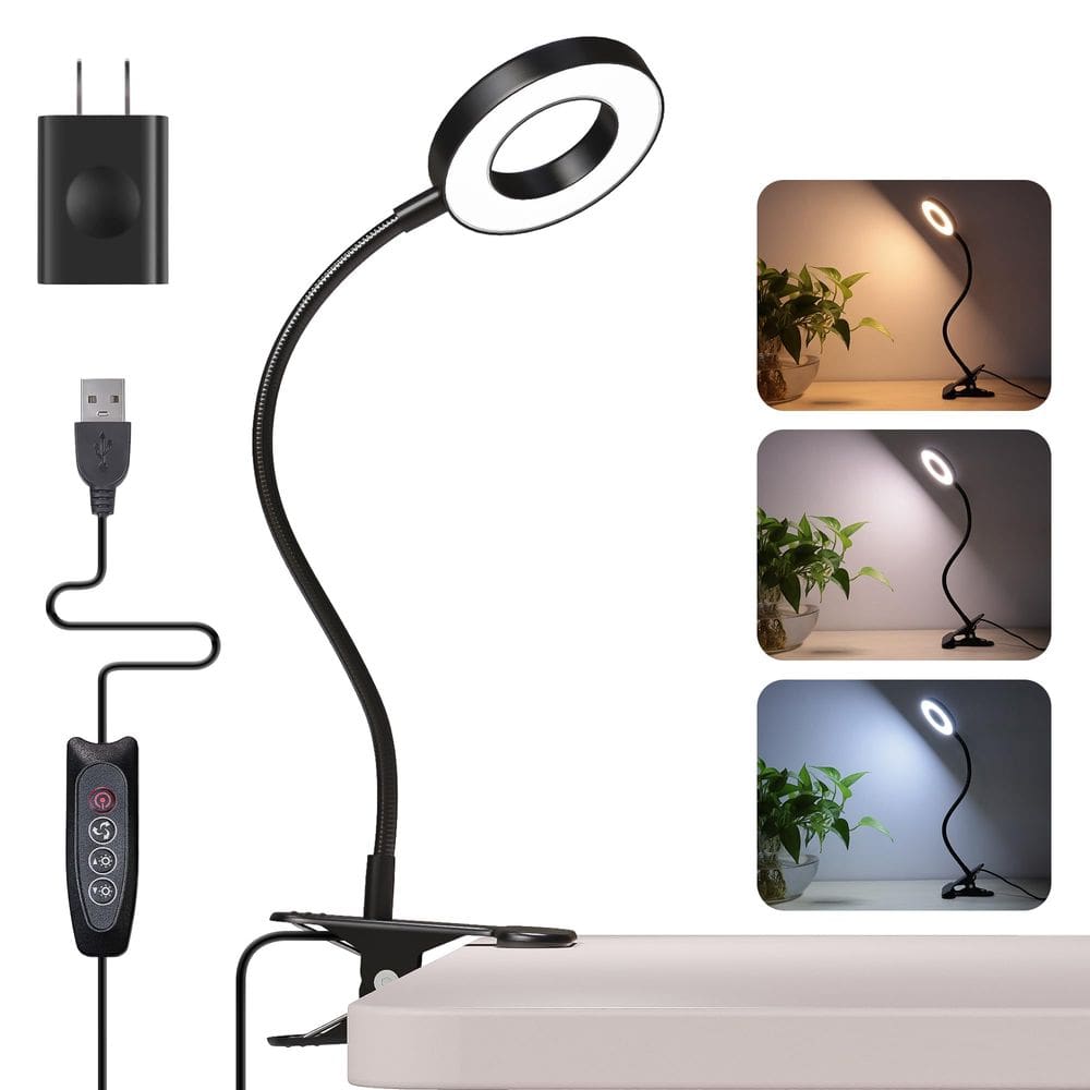 Lâmpada de mesa Foneso Clip on Light 48 LED, 3, modo de cor, 10% de brilho