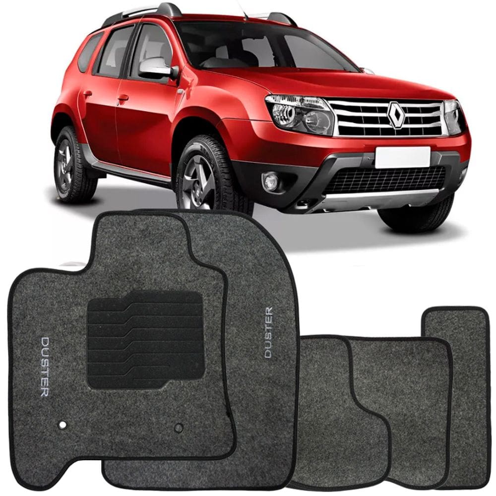 Jogo de Tapete Automotivo Carpete Renault Duster 2011 à 2015 Soft Logo Bordado Grafite 5 Peças