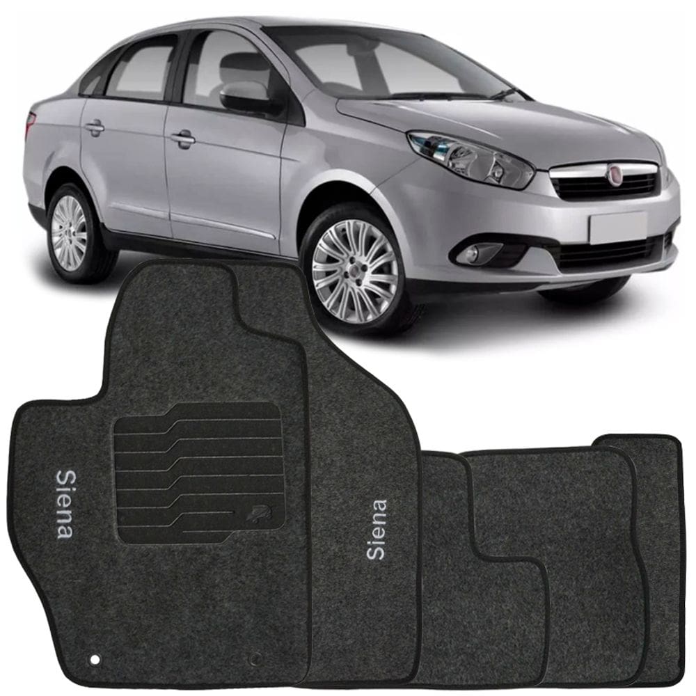 Jogo de Tapete Automotivo Carpete Fiat Siena 2012 à 2017 Soft Logo Bordado Grafite 5 Peças