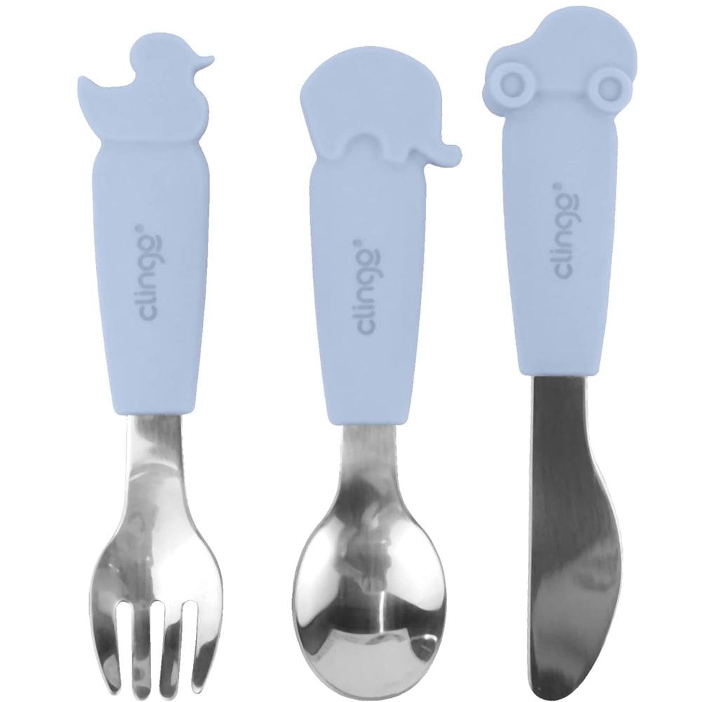 Kit Talheres Inox / Silicone Azul Animais Clingo