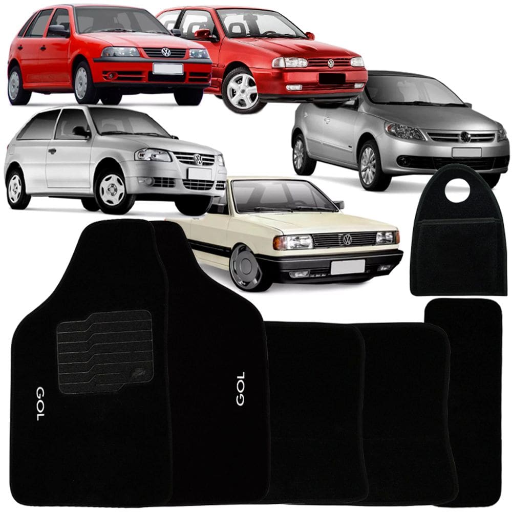 Jogo Tapete Automotivo Carpete + Lixeira Gol G4 2006 à 2014 Soft Logo Bordado Preto 6 Peças