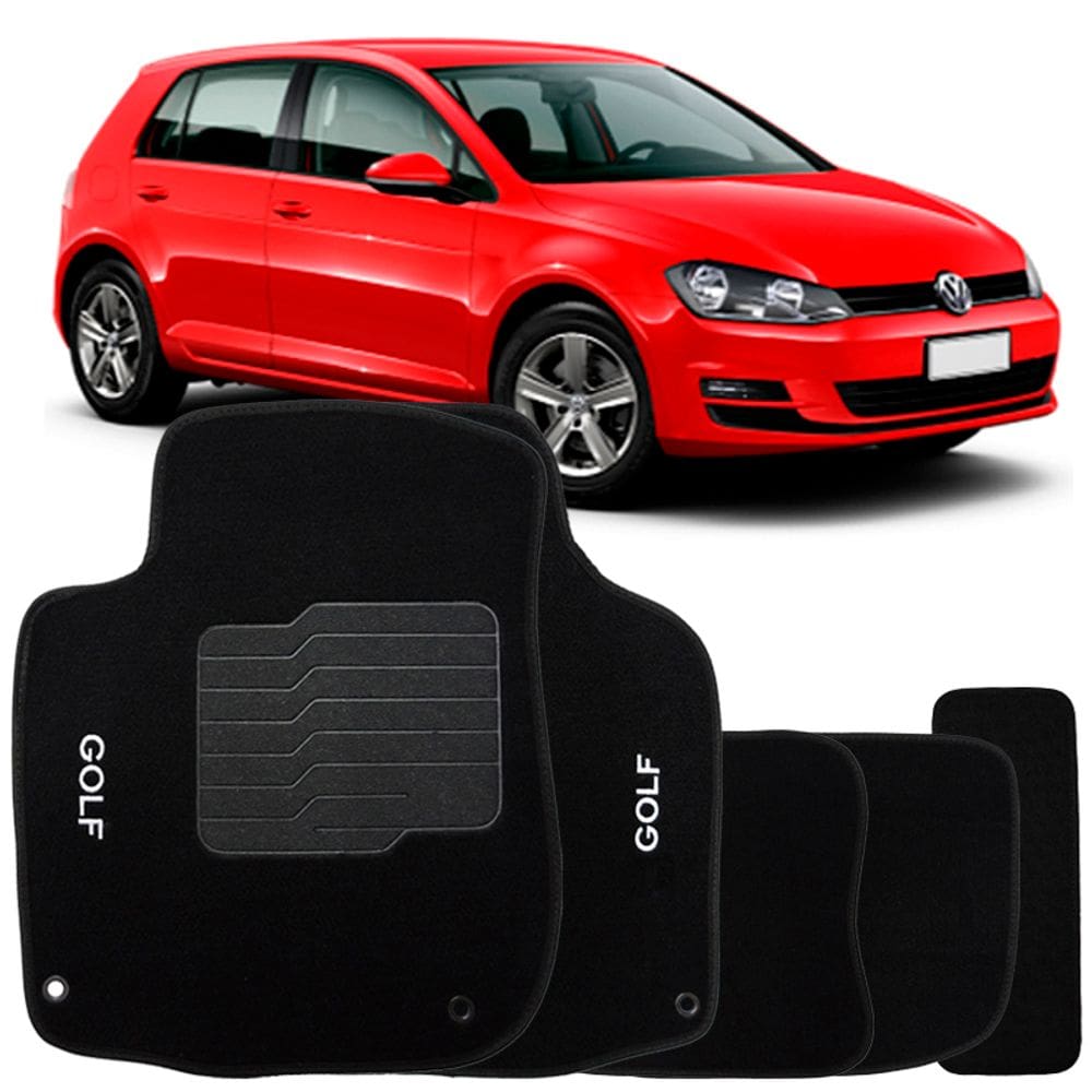 Jogo de Tapete Automotivo Carpete Golf 2014 à 2018 Soft Logo Bordado Preto 5 Peças