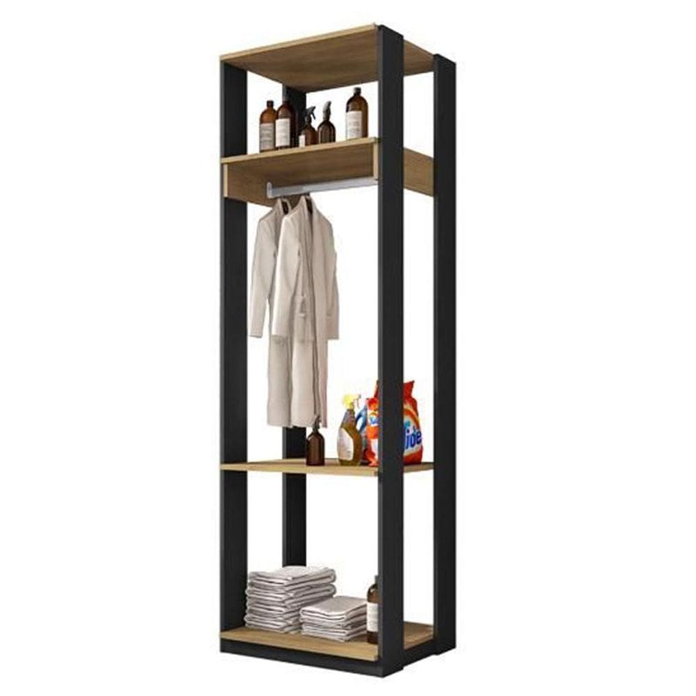 Guarda Roupa Closet Com Prateleiras Titan Preto/Freijó - Fdecor