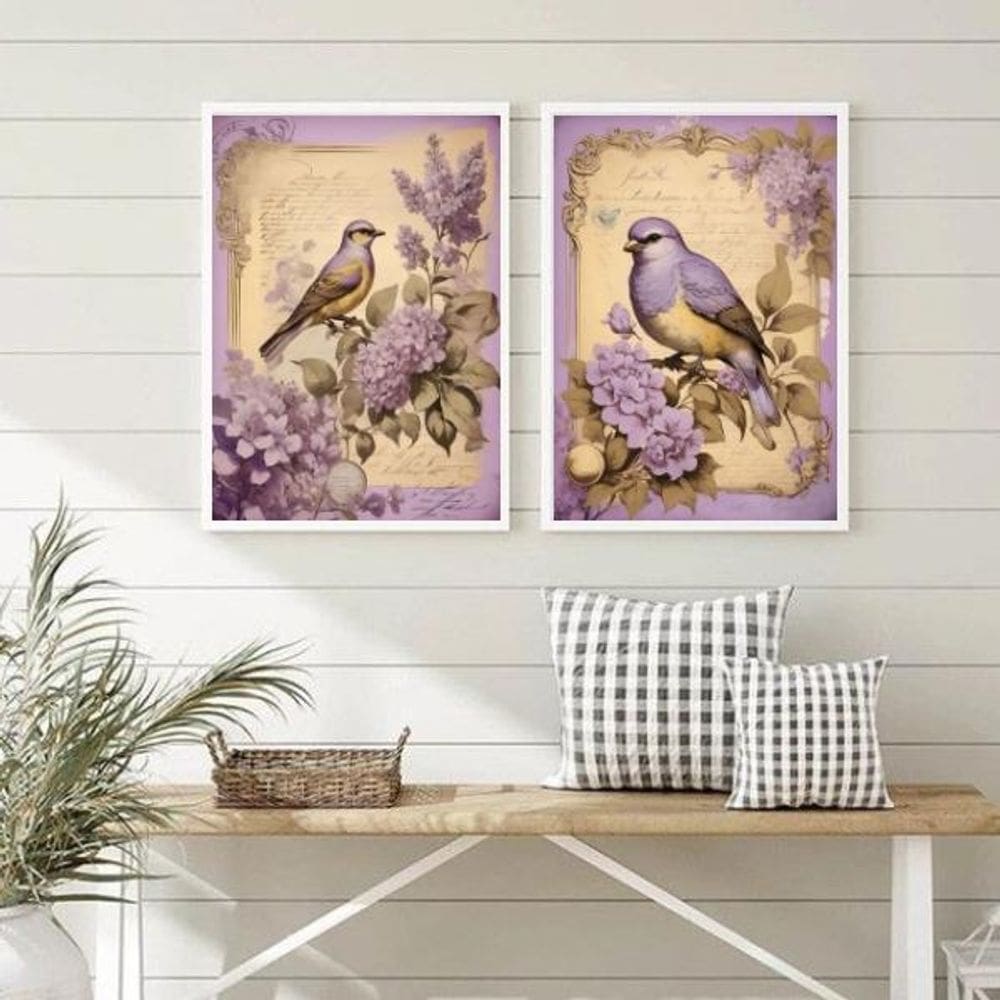 Quadros Decorativos Passarinhos Bougainville 45X34Cm Kit 2