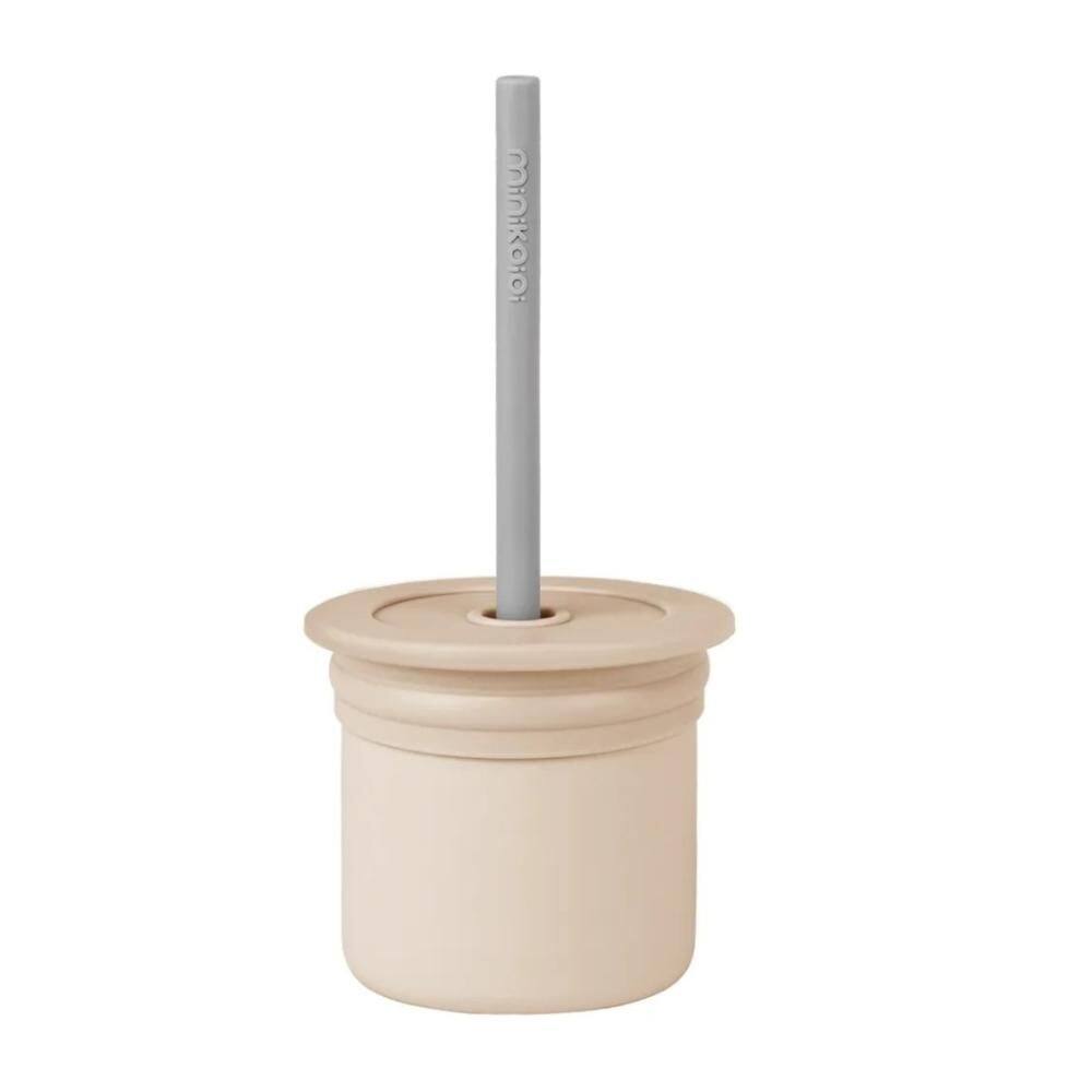 Copo Snack com Canudo Silicone Sip + Snack Beige e Grey - Minikoioi