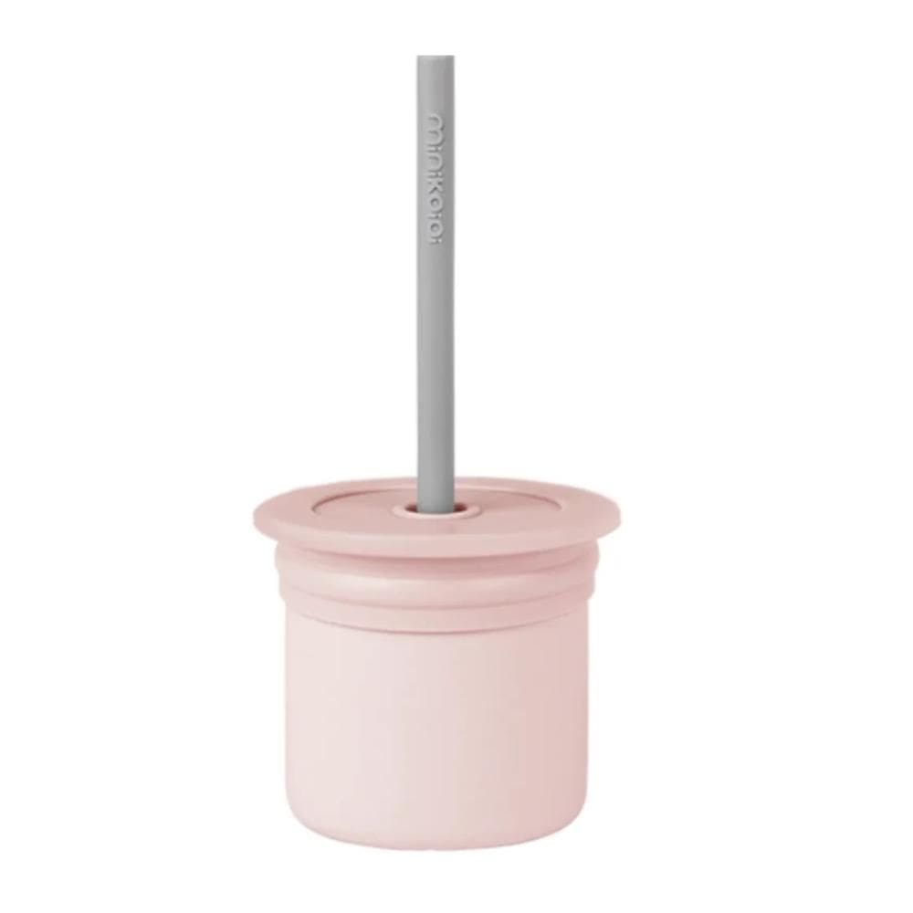 Copo Snack com Canudo Silicone Sip + Snack Pink e Grey - Minikoioi