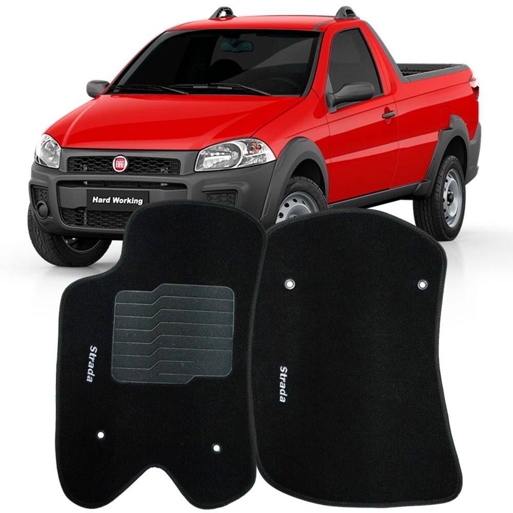 Jogo de Tapete Automotivo Carpete Fiat Strada Cabine Simples 2013 à 2019 Soft Logo Bordado 2 Peças