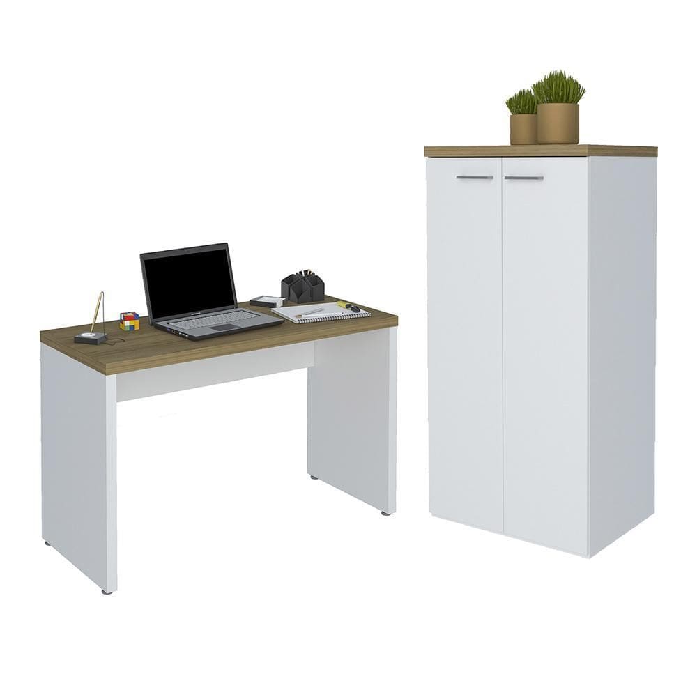 Conjunto Escrivaninha e Armário Mannheim Olmo Branco