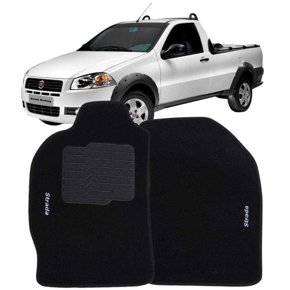 Jogo de Tapete Automotivo Carpete Fiat Strada Cabine Simples 2007 à 2012 Soft Logo Bordado 2 Peças