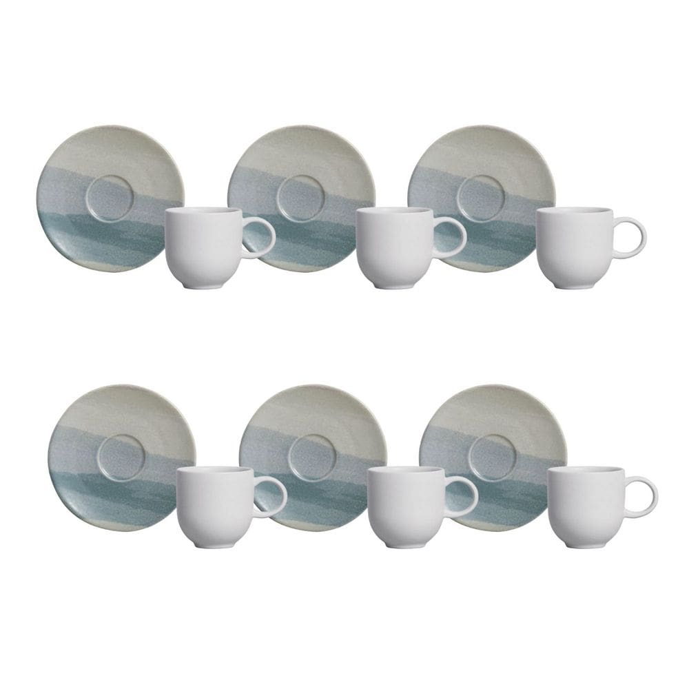 Jogo Xícaras de Café C/ Píres Stoneware Antártida 97ml Kit 6