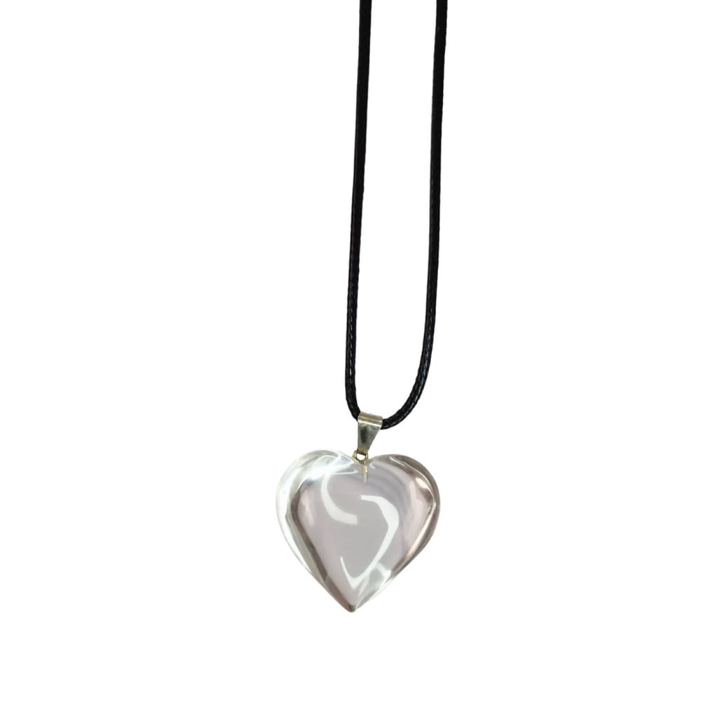 Colar Cordão Pingente de Pedra Cristal Coração Natural