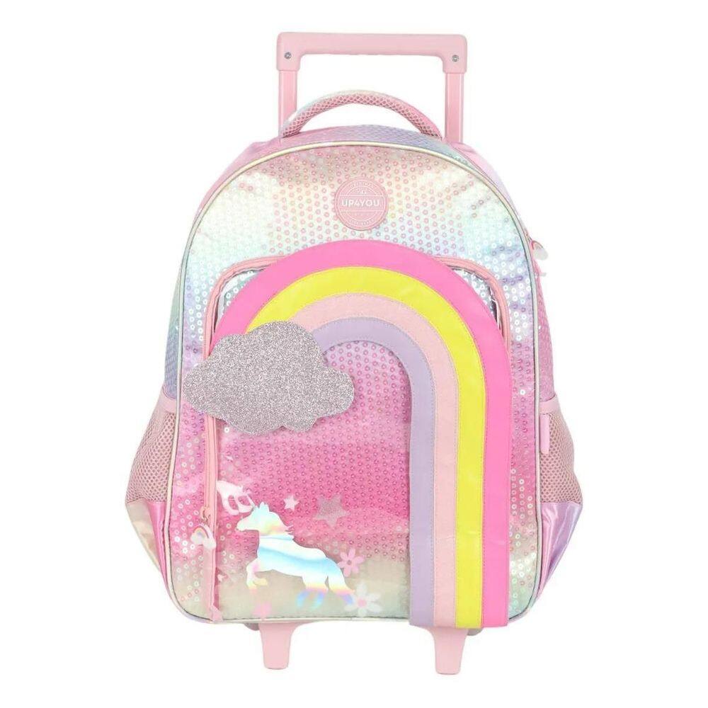 Mochila Escolar C/Rodinhas Infantil Up4you Arco-Íris Rosa