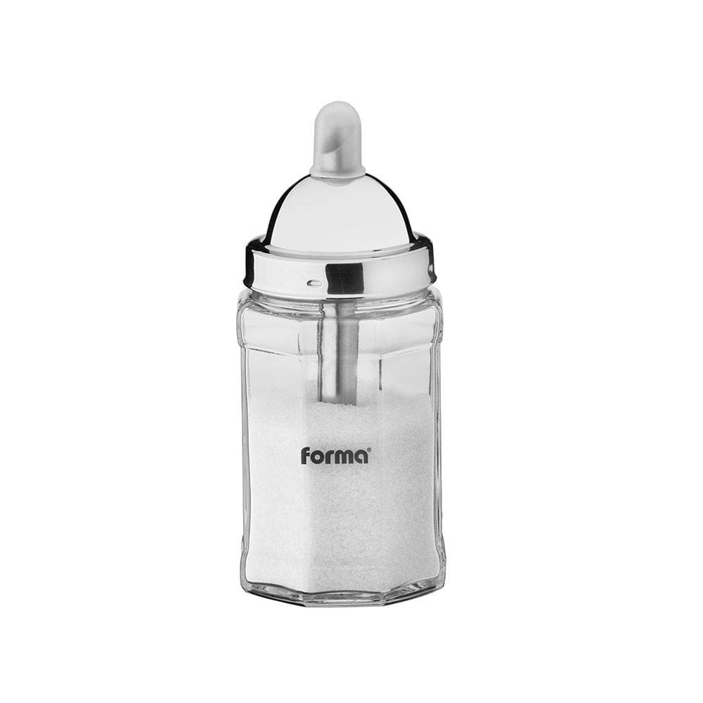 Açucareiro com Dosador Aço inox e Vidro com Tampa 230g Forma