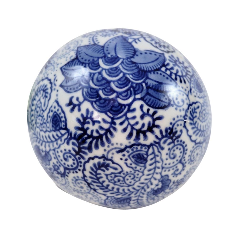 Bola Decorativa Porcelana Arabesco Azul E Branca 10Cm