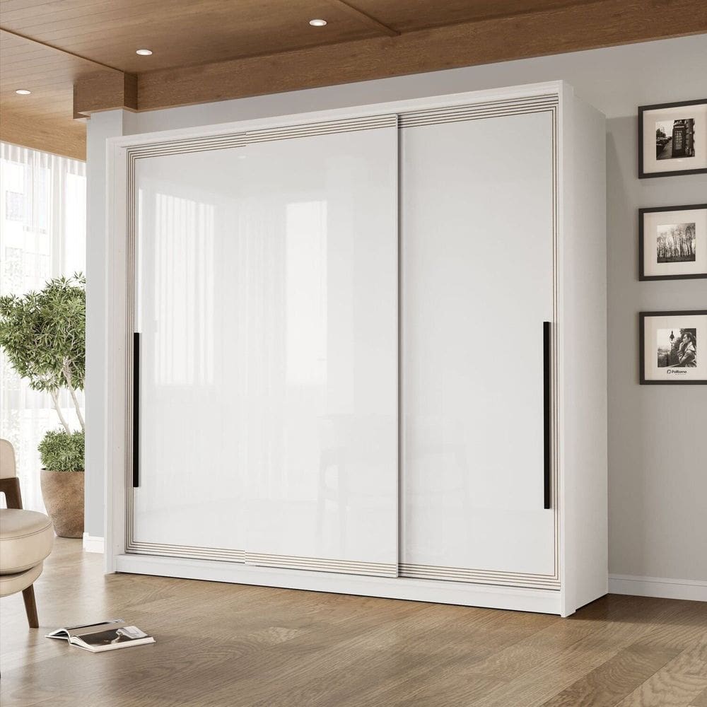 Guarda-Roupa 3 Portas de Correr 4 Gavetas Valência Branco