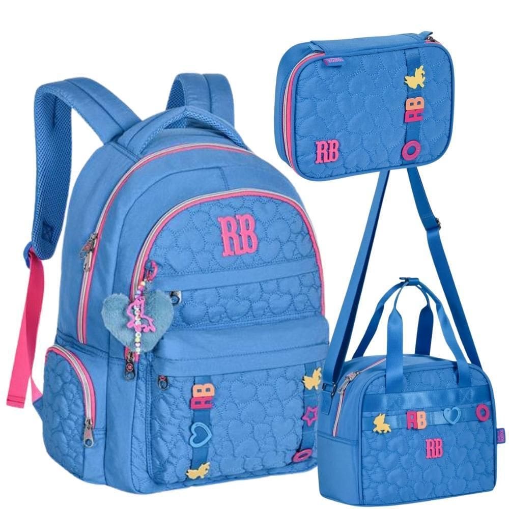 Kit Mochila De Costas Em Nylon Rebecca Bonbon Rb24537 Azul