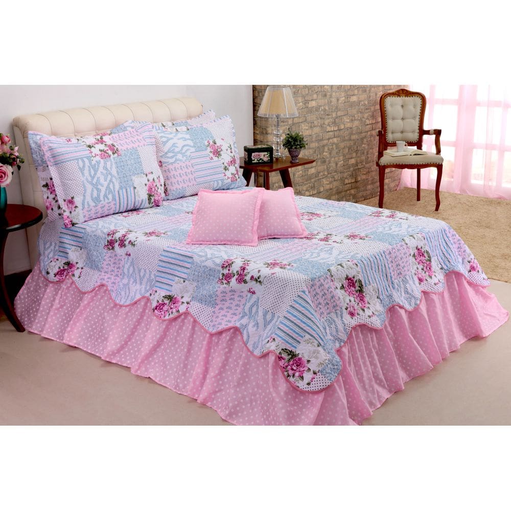 Kit Colcha Cobre Leito Belize Casal King Size 05 Pçs Rosa