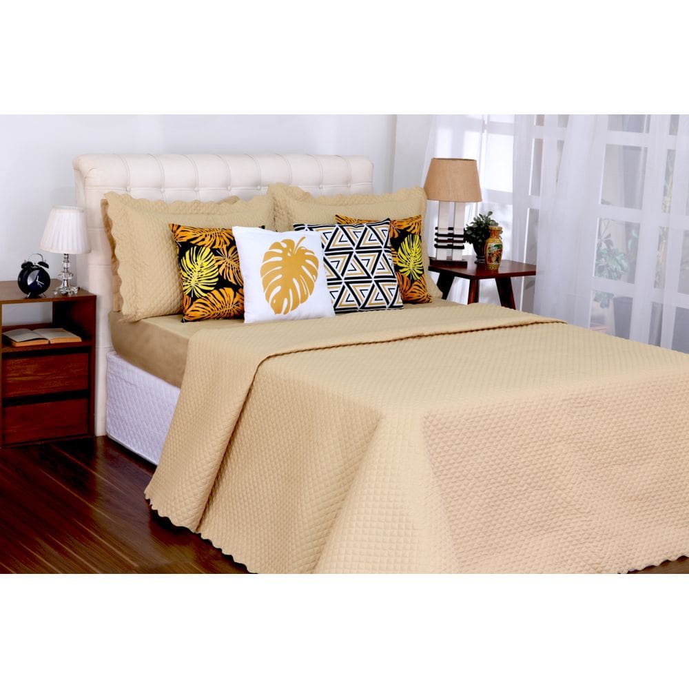 Kit Cobreleito E Lençol Liberty Queen Com Almofadas Avelã 08 Pçs