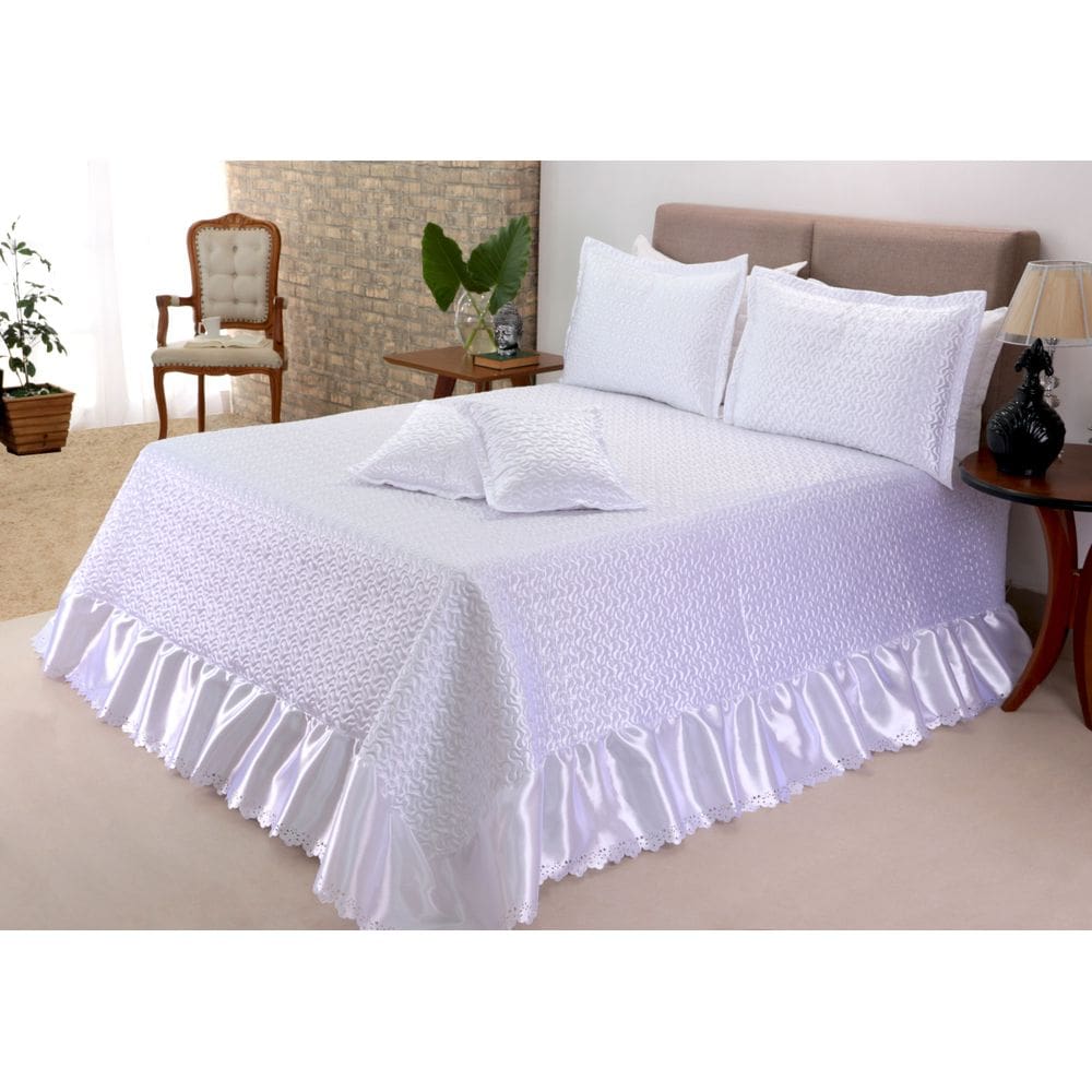 Kit De Colcha Cobre Leito Athena Casal Queen 05 Peças Branco