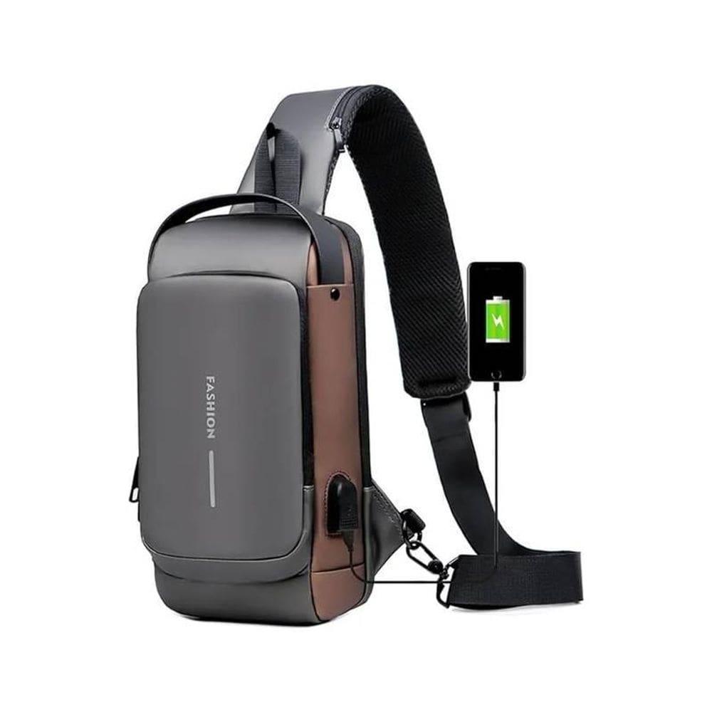 Pochete Cinza Com Cadeado Impermeável Com Bolso Anti Roubo